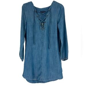 American Eagle lace tie V neck long sleeve Denim look dress SZ S